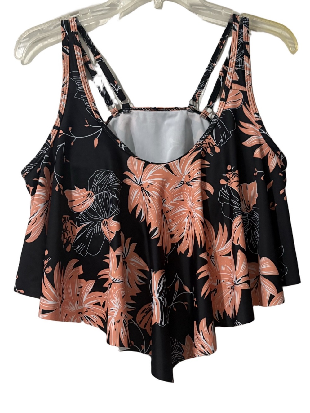 Black & Peach Floral Padded Swim Top
